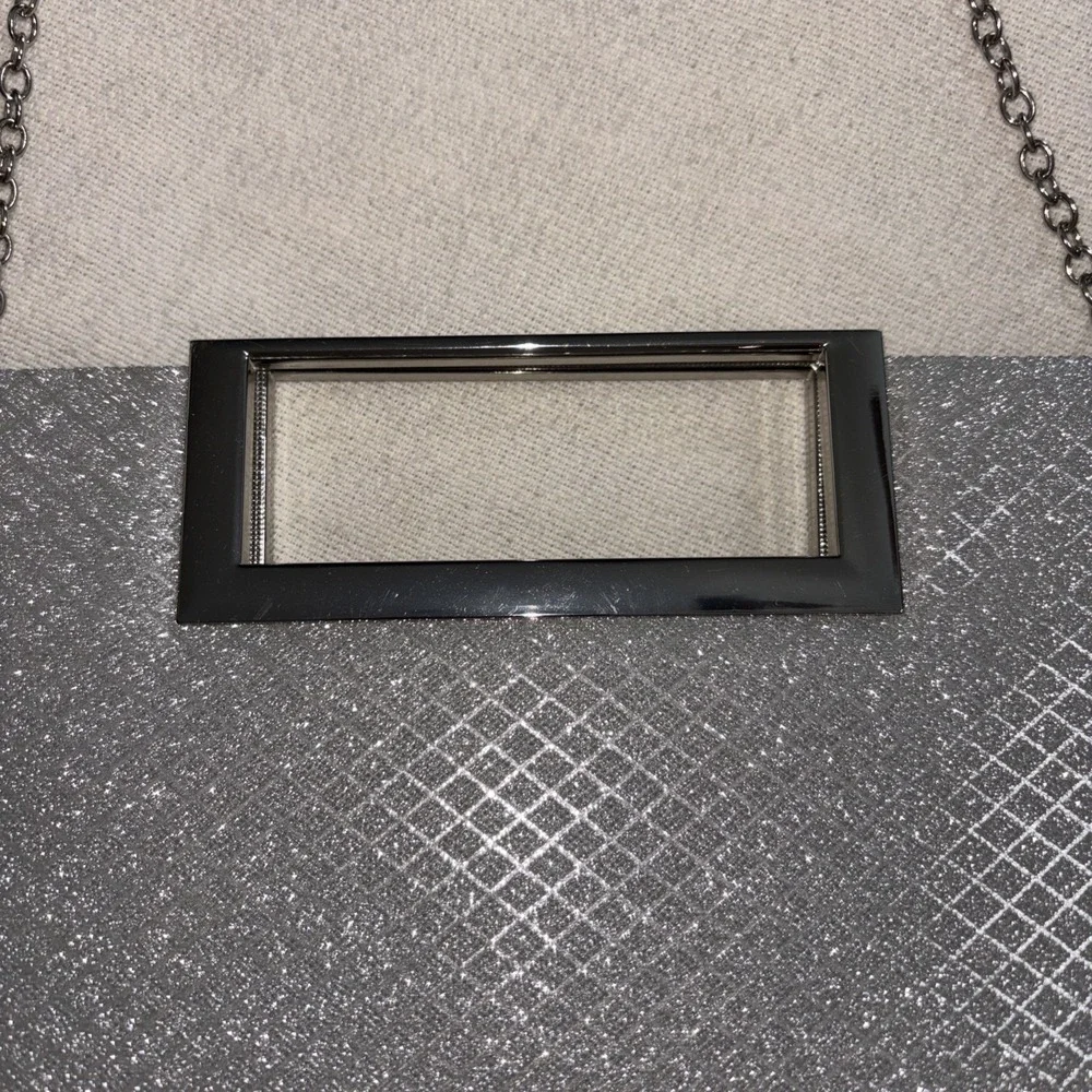 Silver Glitter Evening Bag Clutch Crossbody Silver Chain Prom‎ Formal